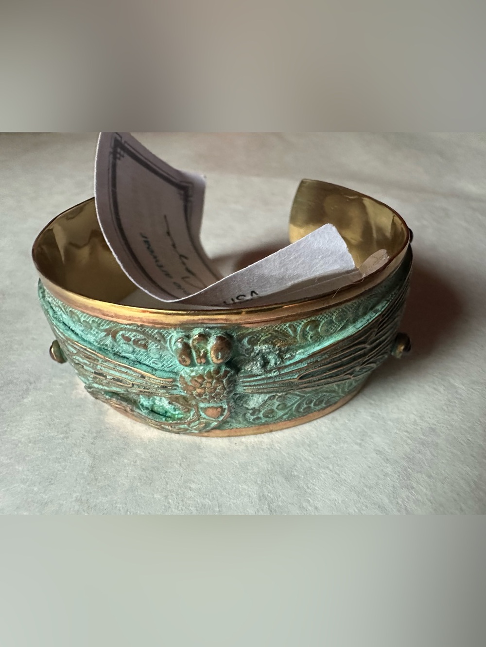 Gold-Tone Dragon Cuff Bracelet with Green Patina Accent